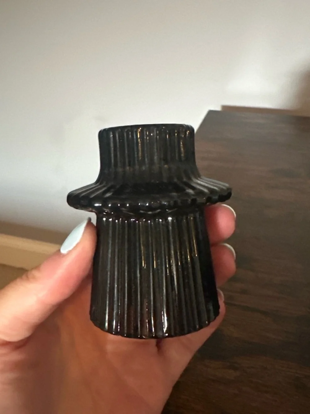 Amazon Glossy Black Ribbed Ceramic Candle Holder Trio